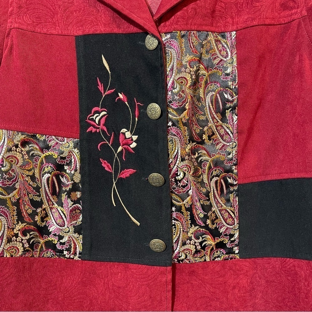 Notations Women’s Paisley 4 Button Vintage Jacket In Red And Black Size PS Retro - Picture 2 of 10